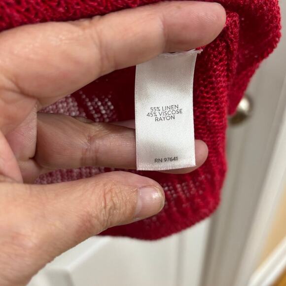 J. Jill Women L Red Open Knit Tunic Lightweight Linen Blend Coastal Vacation - Picture 5 of 8